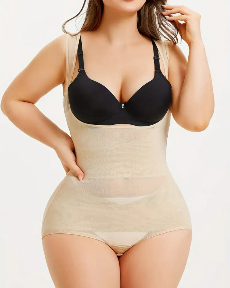 Cinta Casual Plus Size com Alças Semi-Transparentes, Controlo Da Barriga e Aumento Do Busto.
