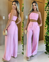 Conjunto de Verão para Mulher com Calças Palazzo e Top Curto com Alças