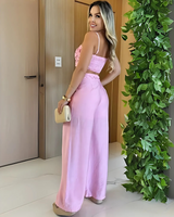 Conjunto de Verão para Mulher com Calças Palazzo e Top Curto com Alças