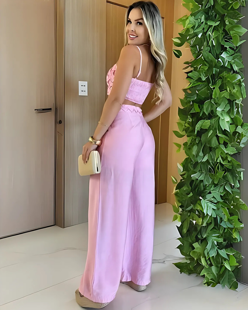 Conjunto de Verão para Mulher com Calças Palazzo e Top Curto com Alças